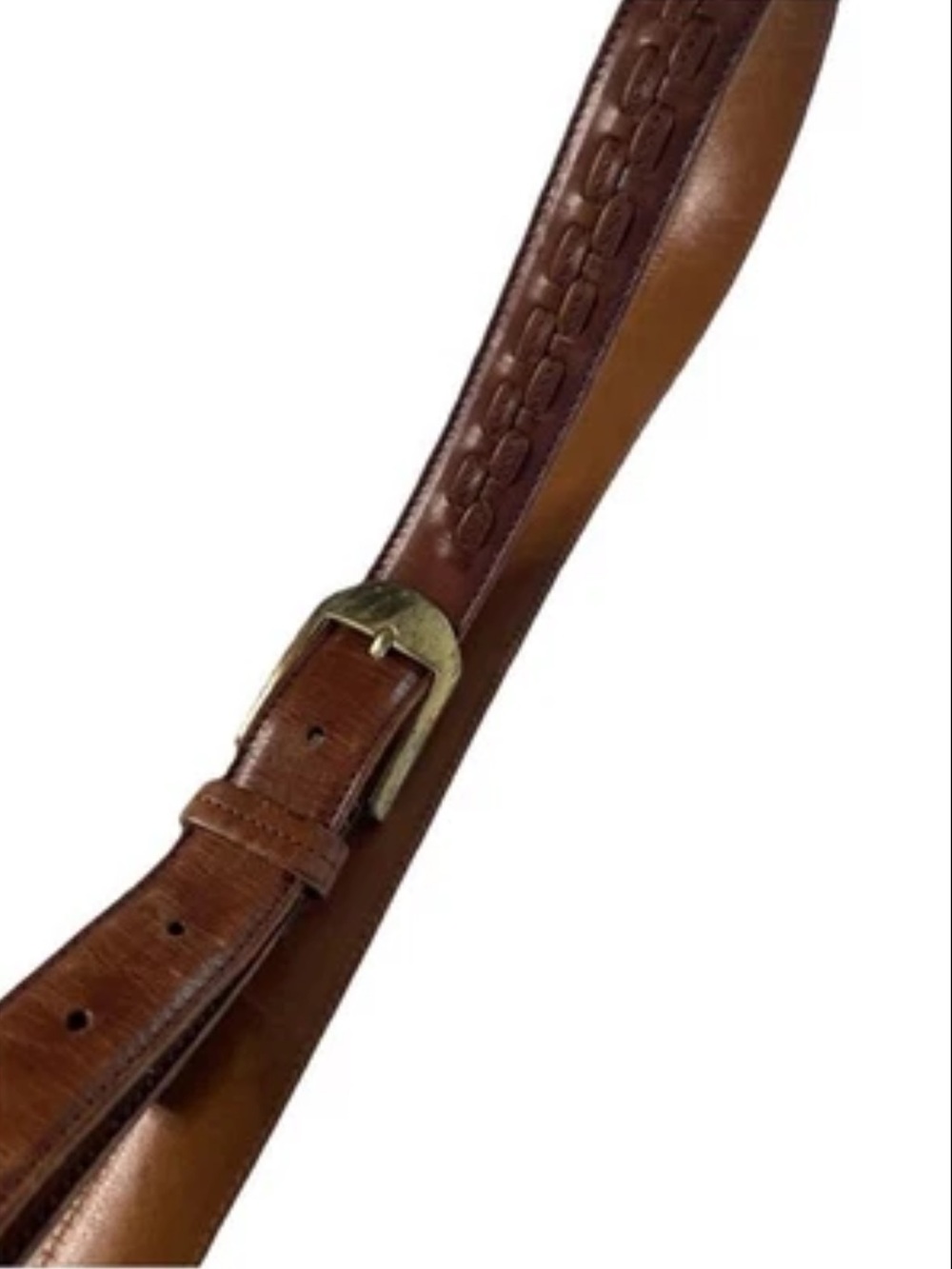 Vintage Bragano Cole Haan Brown Leather Weave Belt Brass Buckle